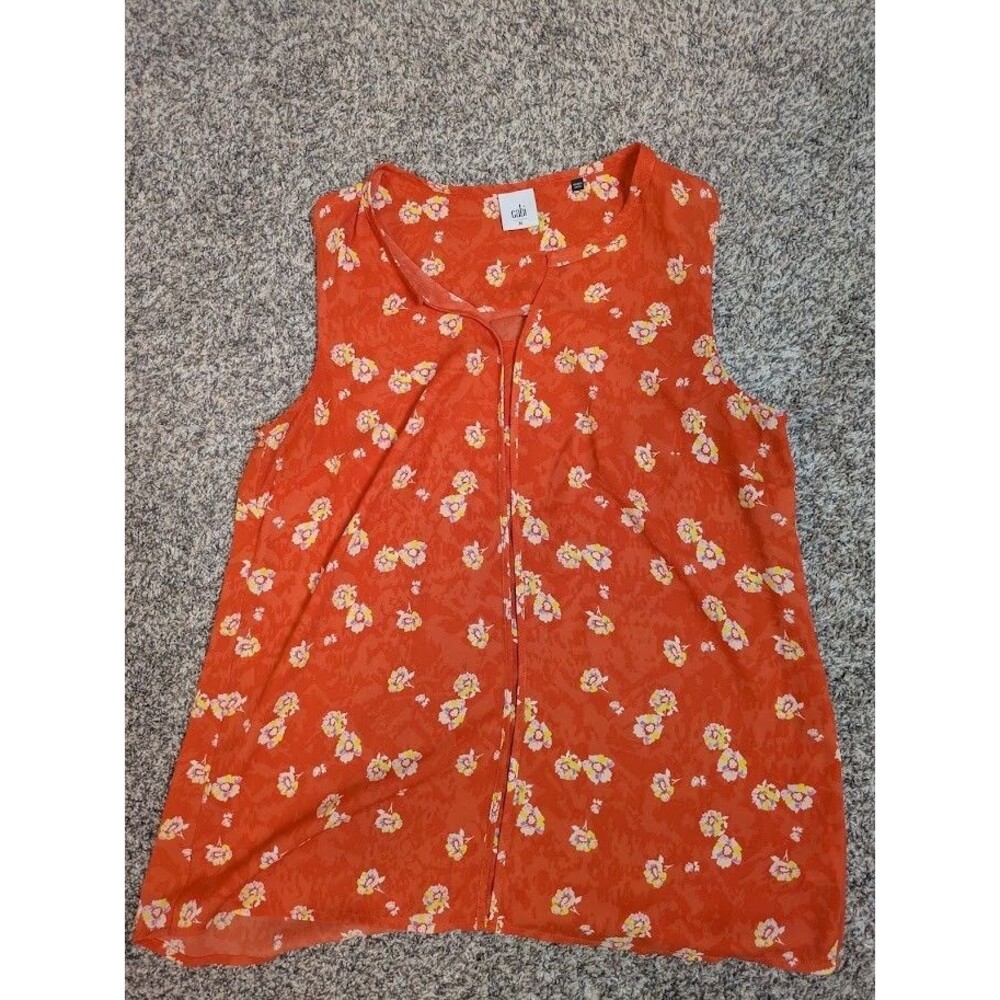 CAbi Orange Floral Tank Top Medium Vital Wildflower Blouse Sleeveless Style 5550